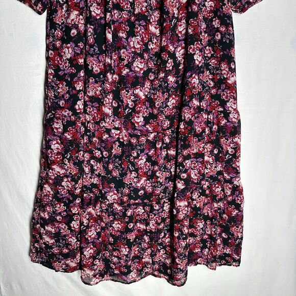 Isabel Maternity Maxi Tiered Dress Red Purple Floral Long Sleeve Size XL - Picture 4 of 13